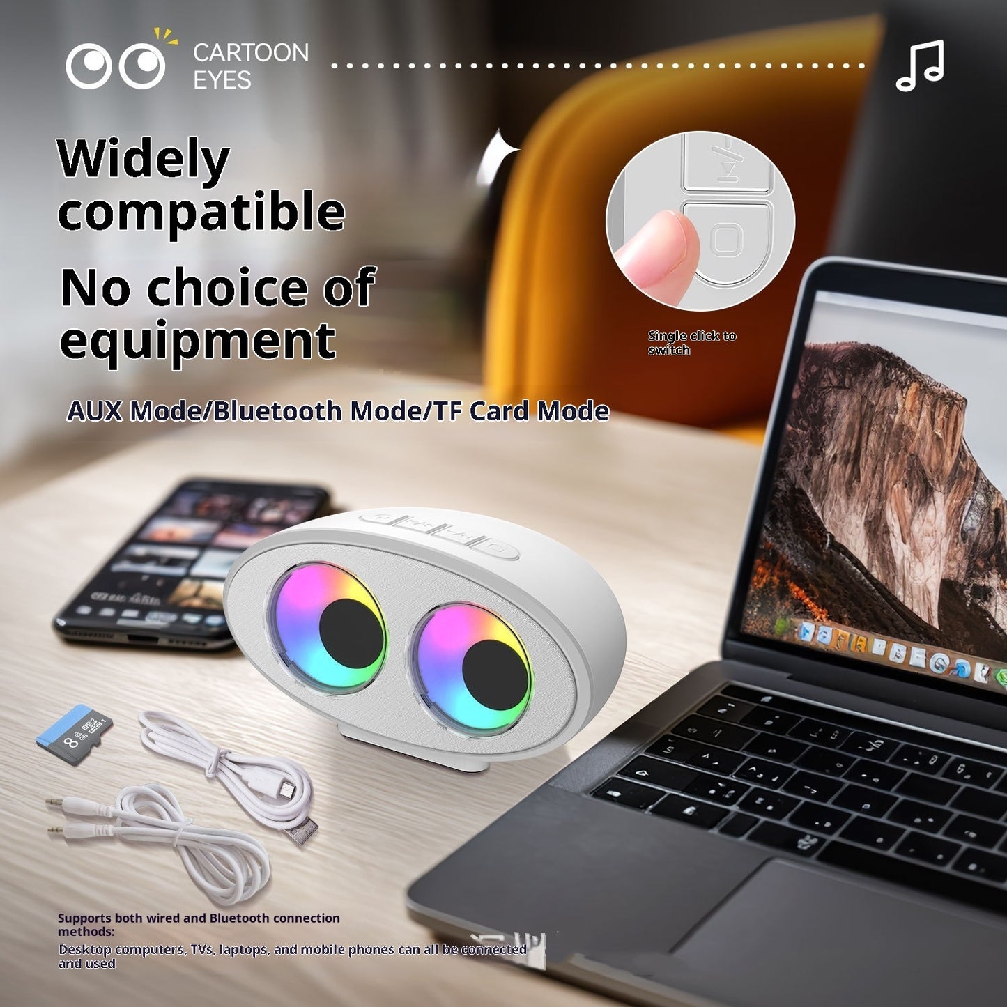 Tecknad öga Bluetooth-högtalare Vitt brus RGB färgglad ljuseffekt