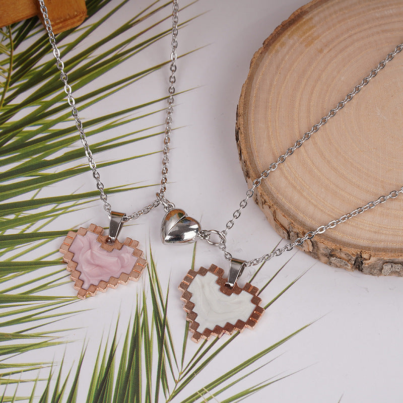 2 st magnetiskt hjärtformat mosaikhalsband moderiktigt personlighetspar kärlekshalsband till alla hjärtans dag