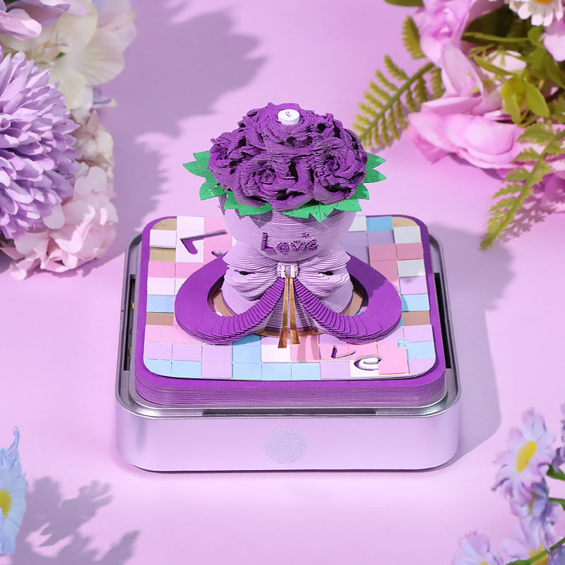 Pappersskulptur Kalender Ros 3D Poster Skrivbordsprydnad