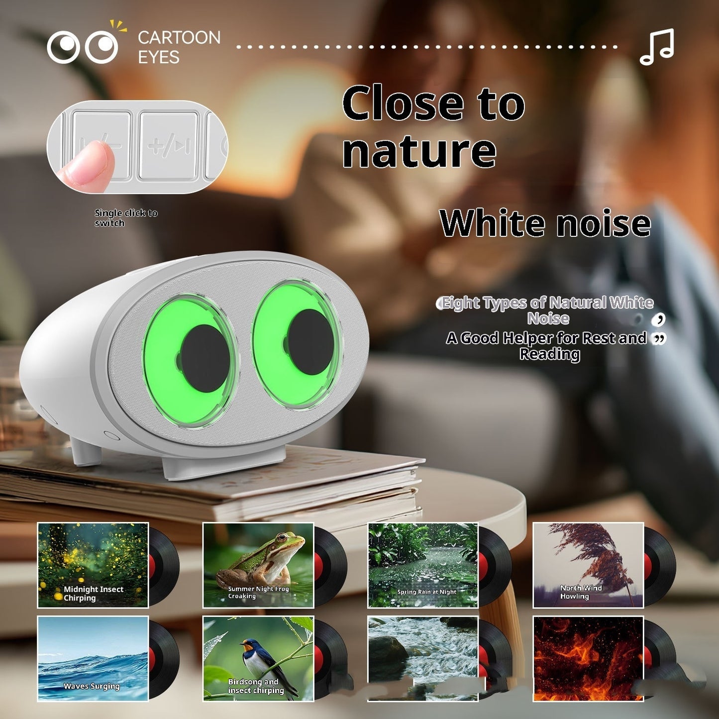 Tecknad öga Bluetooth-högtalare Vitt brus RGB färgglad ljuseffekt