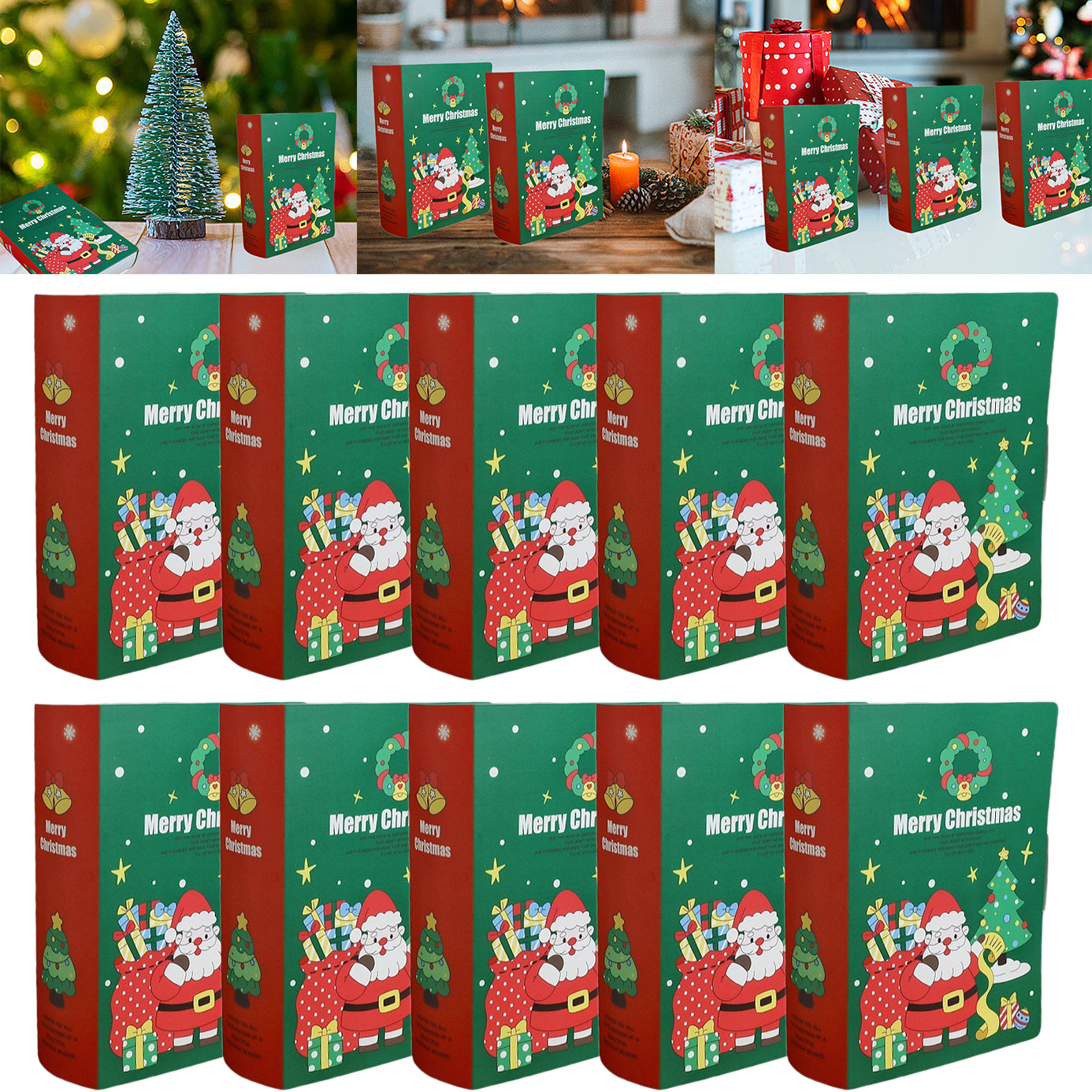 🎄 10-pack julgodislådor – Bokformade presentaskar med tecknade motiv  Perfekta för julgodis, kakor, bakverk, presenter och gåvor till jul, födelsedagar, bröllop och festdekorationer.