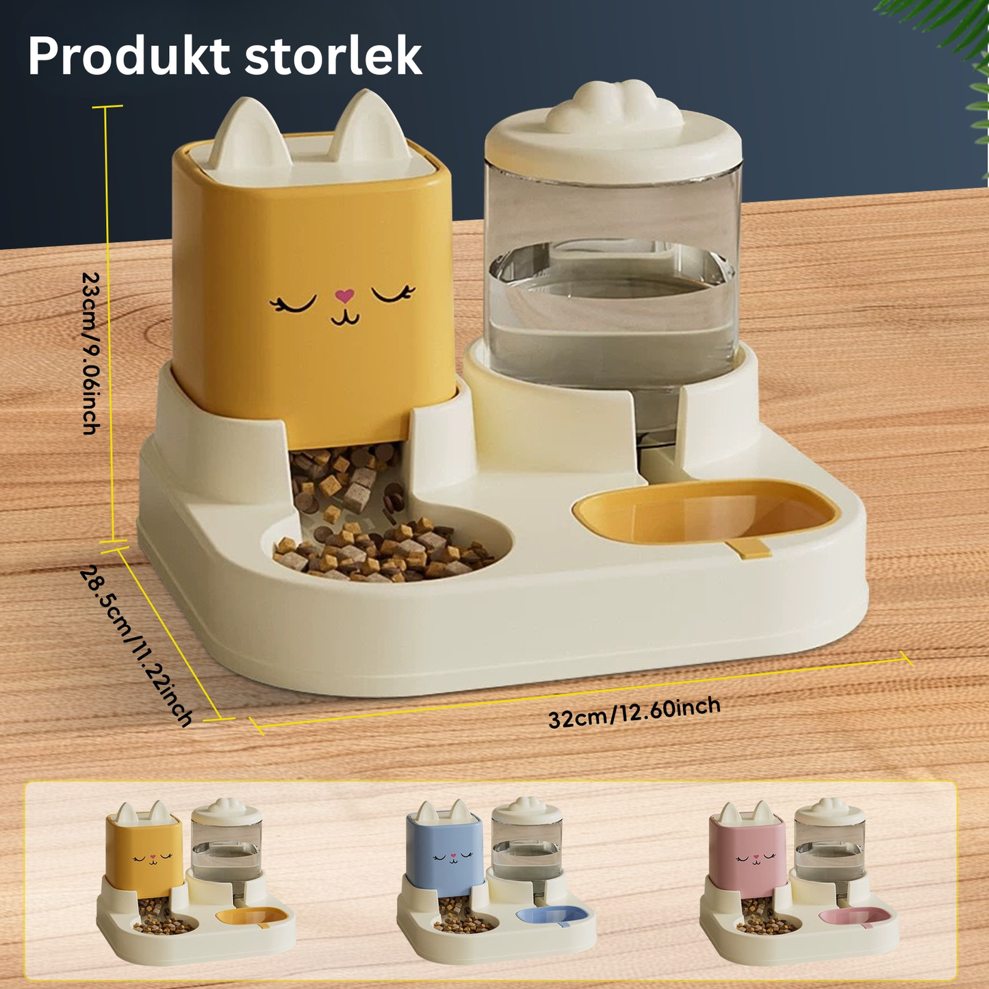 Supergullig 2-i-1 Mat- och Vattenskål för Husdjur – Torr/Våt-Separation, Automatisk Vattentillförsel & Perfekt för Katter och Hundar