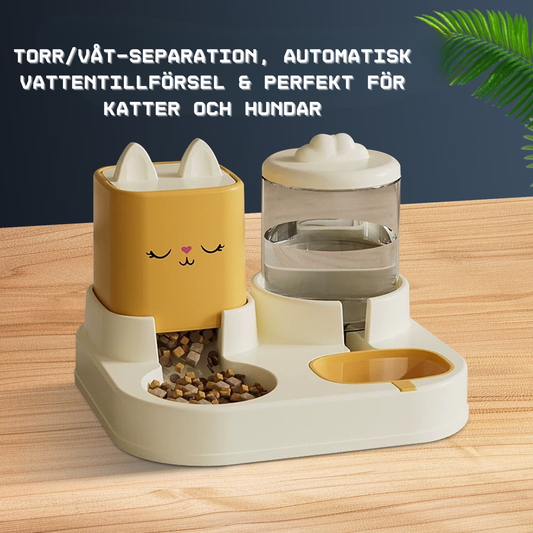 Supergullig 2-i-1 Mat- och Vattenskål för Husdjur – Torr/Våt-Separation, Automatisk Vattentillförsel & Perfekt för Katter och Hundar