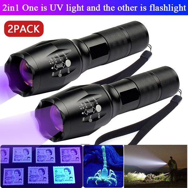 2-in-1 LED Flashlight, Ultraviolet And White Light, Adjustable Focus LED Inspection Light,2 Pack-TK,TMEU For Self-pickup