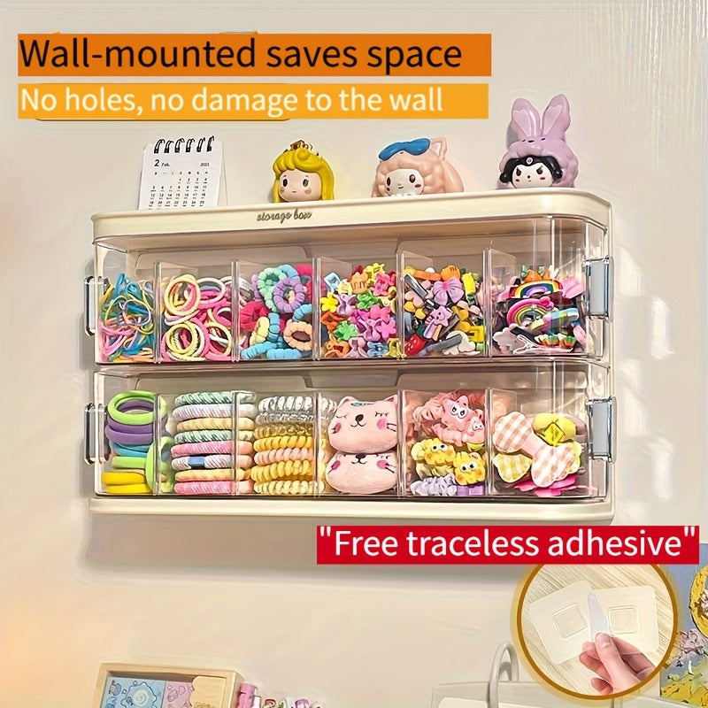 With 12 Compartments  Wall-mounted Hair Accessory Storage Box - Large Capacity Plastic Storage Box, Can Store Hair Clips, Ties, And Jewelry - Transparent Design For Easy Visibility, Space-saving Stor