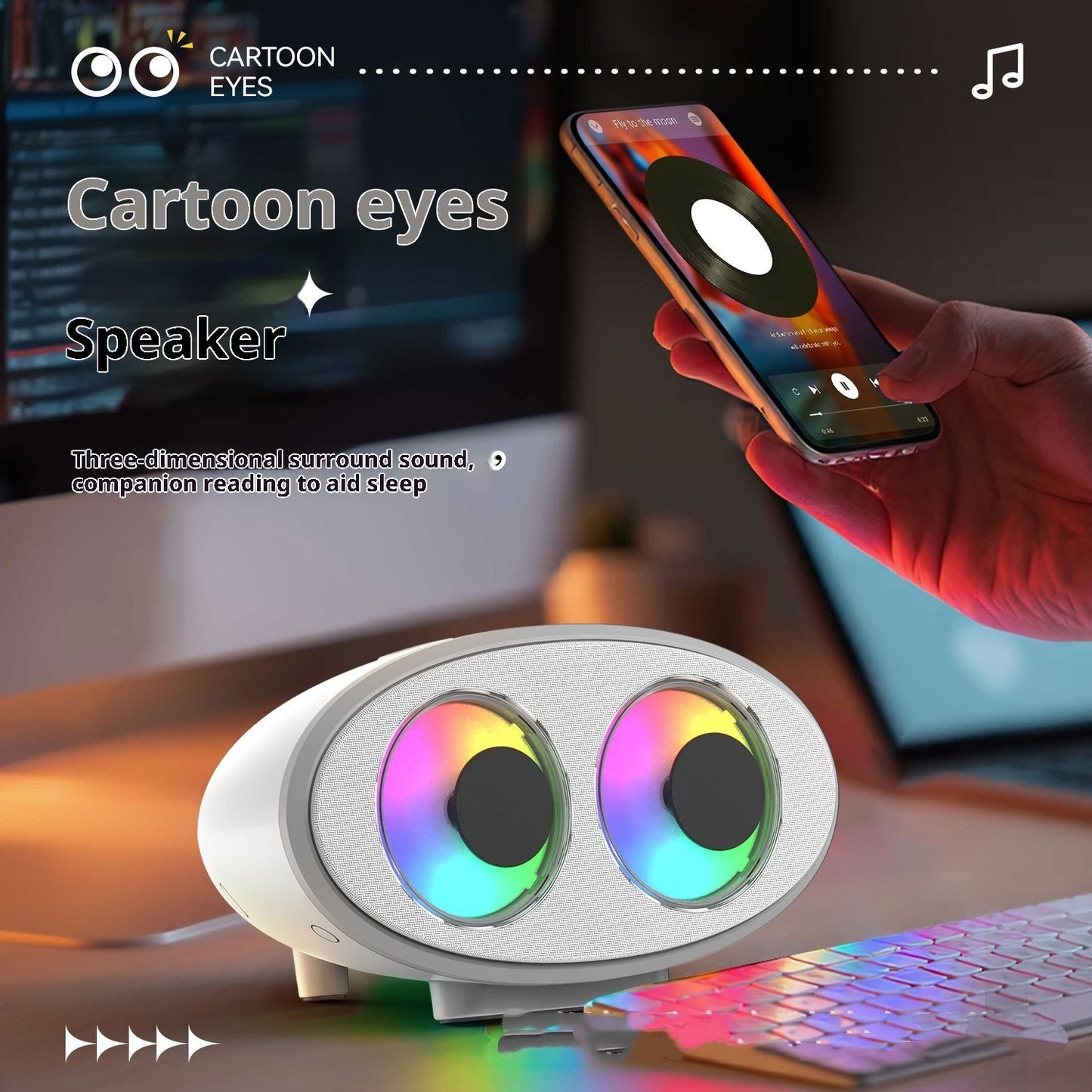 Tecknad öga Bluetooth-högtalare Vitt brus RGB färgglad ljuseffekt