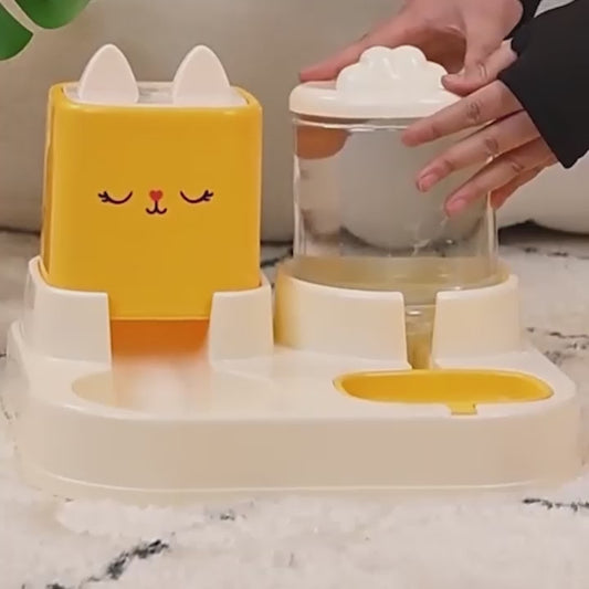 Supergullig 2-i-1 Mat- och Vattenskål för Husdjur – Torr/Våt-Separation, Automatisk Vattentillförsel & Perfekt för Katter och Hundar